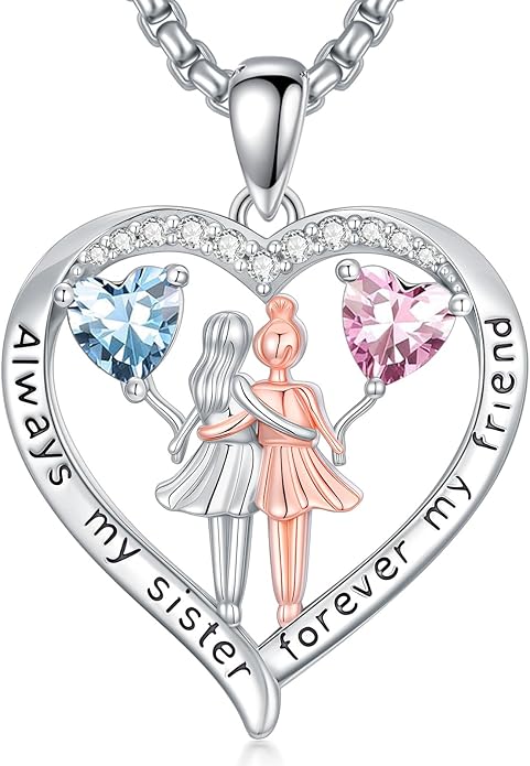 Always My Sister Forever My Friend Birthstone Pendant Necklace Women Jewelry Christmas Valentine Mothers Day Birthday Gifts for Women Sister From Sister