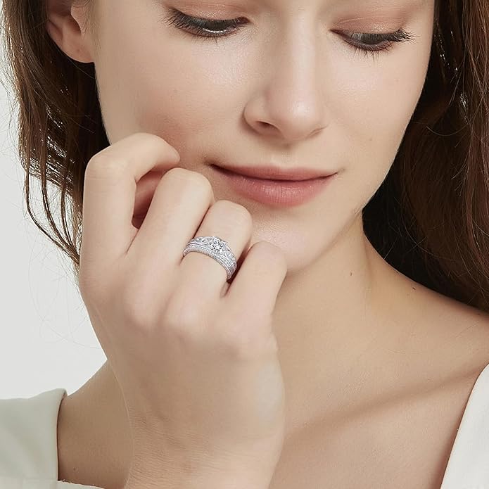 Vintage Celtic Knot Women's Engagement Ring Sets 925 Sterling Silver/14K Gold Plated Stackable Wedding Bands Rings AAAAA Cubic Zirconia Women Bridal Sets Wedding Ring Band Width 1.8mm Size 5-9