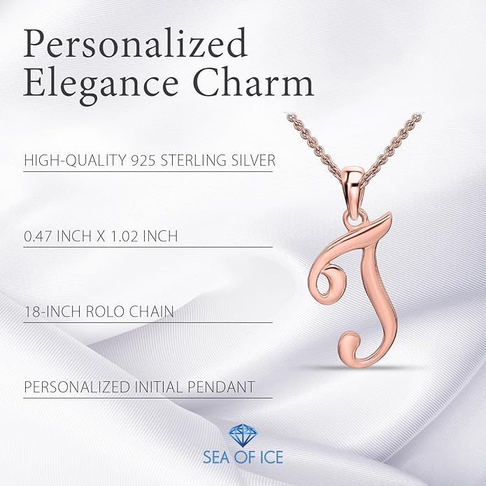SEA OF ICE Letter Initial Necklace, Alphabet Letter Pendant Necklace, Sterling Silver, Gold, Rose Gold Necklace for Women, Elegant Initial Necklaces, Personalized Custom Women's Necklaces