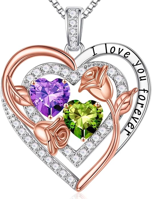 Iefil Birthstone Necklace for Women - Sterling Silver Birthstone Necklace Anniversary Birthday Gifts for Her Wife Mom Daughter