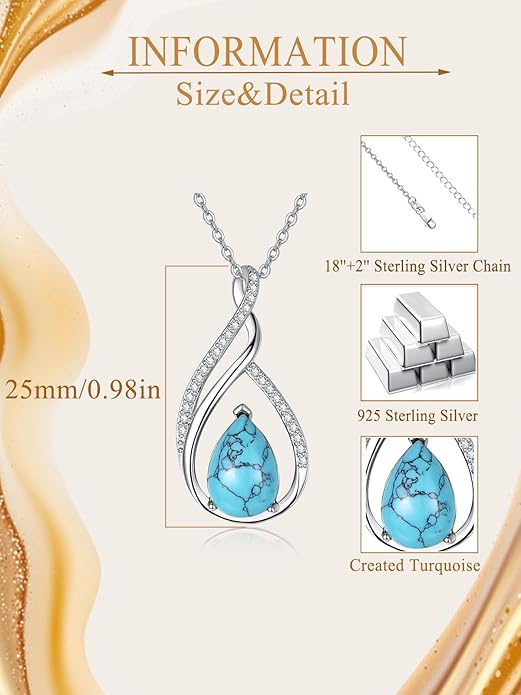 Teardrop Birthstone Necklace for Women 925 Sterling Silver Pear-Shaped Pendant Anniversary Mother's Day Birthday Jewelry Gifts for Her