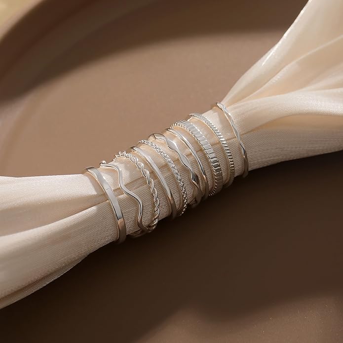 WFYOU 10 Pcs 1-2mm 18K Gold Plated Simple Rings for Women Band Knuckle Stacking Midi Rings Elegant Classic Minimalist Rings Comfort Fit