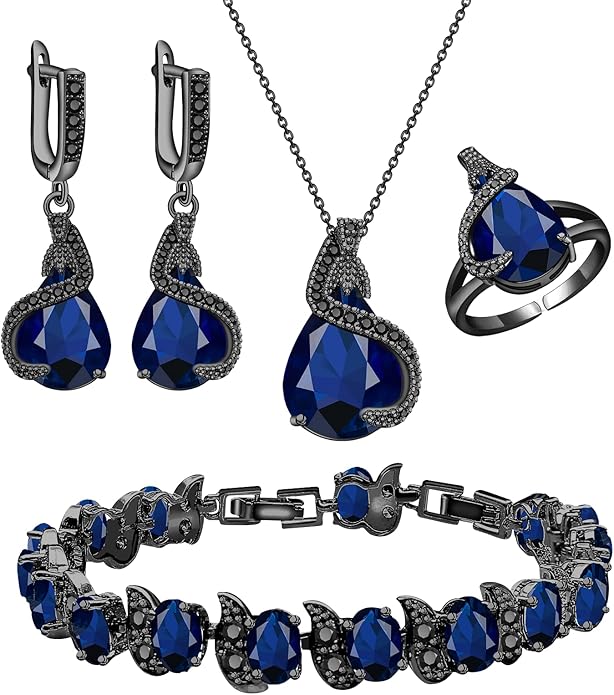 GZWHD Jewelry Set for Women Water Drop Cubic Zirconia Artificial Crystal Earrings Pendant Necklace Open Ring Tennis Bracelet Wedding Anniversary Birthday Engagement Gift for Bridesmaid Wife Girlfriend Friend