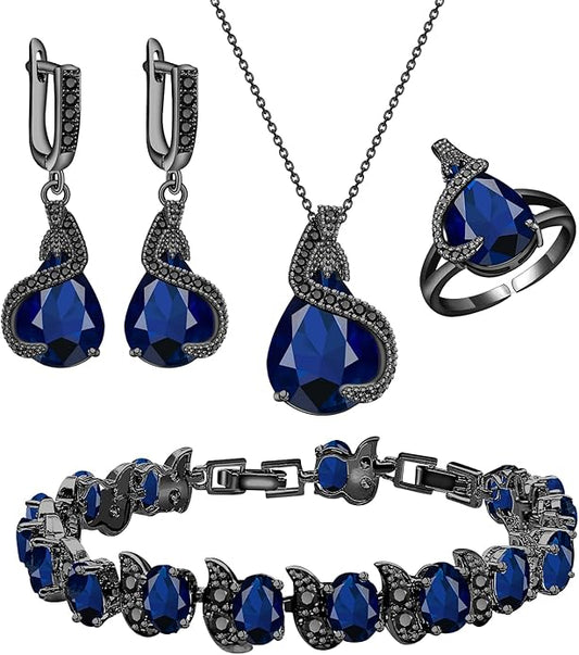 GZWHD Jewelry Set for Women Water Drop Cubic Zirconia Artificial Crystal Earrings Pendant Necklace Open Ring Tennis Bracelet Wedding Anniversary Birthday Engagement Gift for Bridesmaid Wife Girlfriend Friend