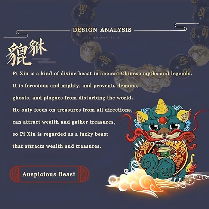 Feng Shui Bracelet Obsidian Bracelet, 24k Gold Plated PiXiu Dragon Protection for Men Women, 12mm Mantra Prayer Beads Bracelets Meditation Decompression Meaning to Attract Wealth, Good Luck