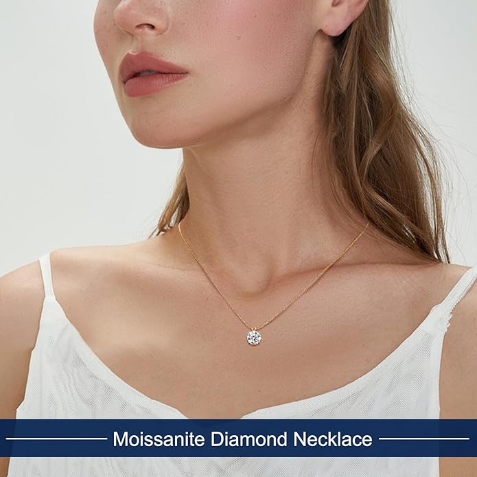 Moissanite Necklace for Women 0.1-12.0CT(3-15mm) Oval/Round Cut Moissanite Pendant 18k Gold Plated Sterling Silver Necklace D Color VVS1 Solitaire Pendant with 18+2 Inch Chain Jewelry for Mom/Wife