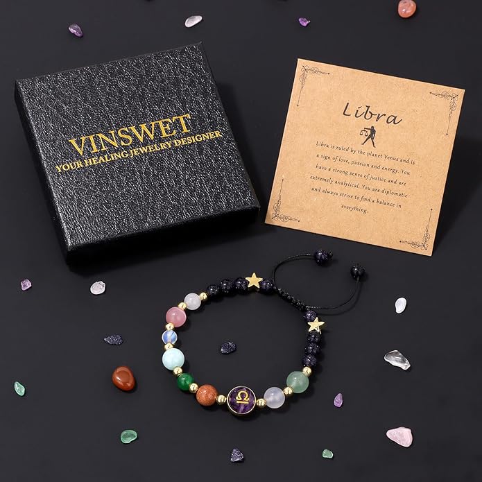 Zodiac Bracelets for Women Men,12 Constellations Healing Crystal Stone Beads Bracelet Birthday Zodiac Gifts Horoscope Spiritual Jewelry Bracelet Gifts