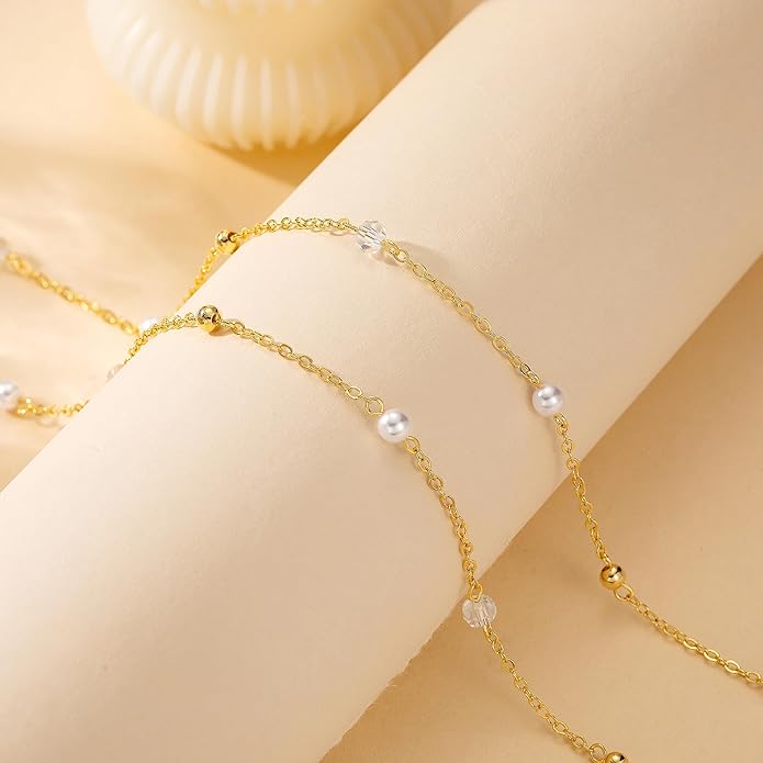 CHESKY Gold Waist Chain, 14K Gold Plated Belly Chain Adjustable Waterproof Body Chain Sexy Bikini Waist Beads for Women Satellite Beads Diamond Pearl Coin Chain Dainty Body Chain Jewelry for Women