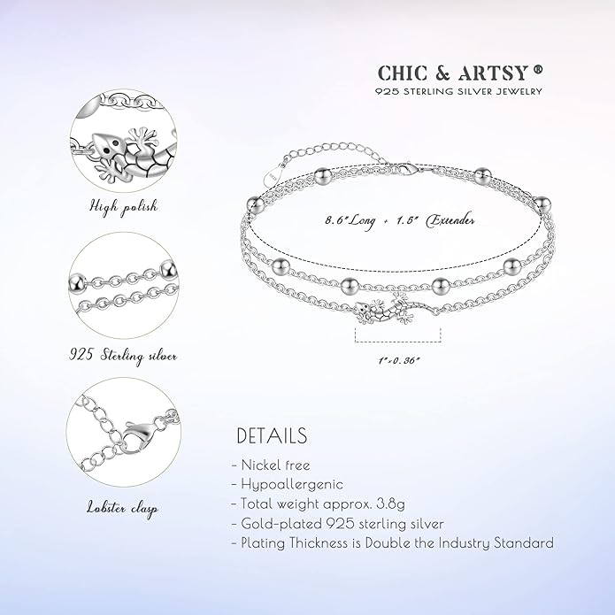 CHIC & ARTSY Womens Sterling Silver Created Opal Layered Anklet Bracelet Dainty Beaded Chain Adjustable 11" Best Friend Anklet