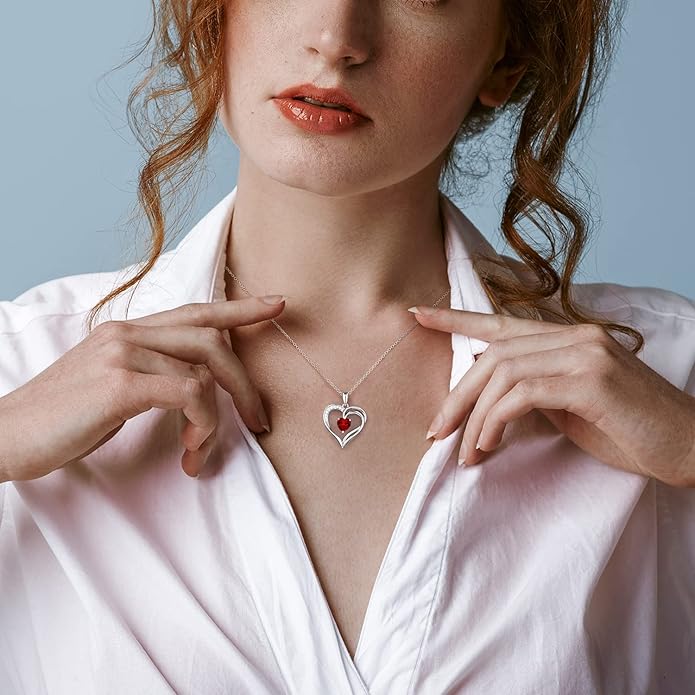 925 Sterling Silver Heart Necklace for Women Birthstone Necklace Silver Jewelry for Womens Jewelry Gifts for Women Her Mom