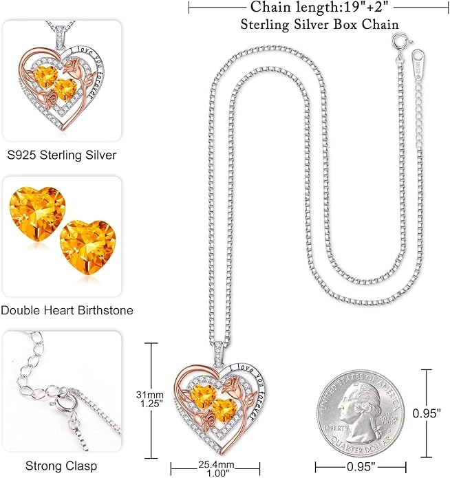 Iefil Birthstone Necklace for Women - Sterling Silver Birthstone Necklace Anniversary Birthday Gifts for Her Wife Mom Daughter