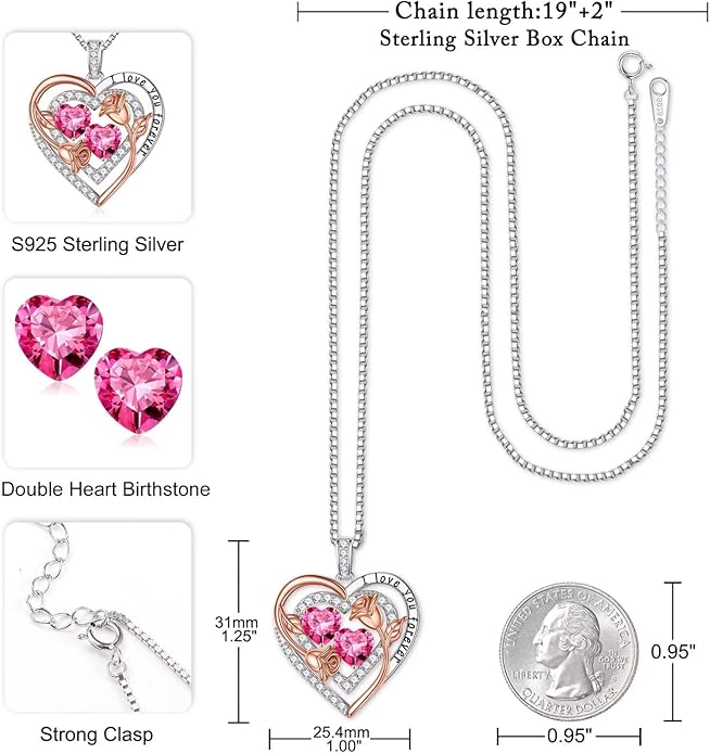 Iefil Birthstone Necklace for Women - Sterling Silver Birthstone Necklace Anniversary Birthday Gifts for Her Wife Mom Daughter