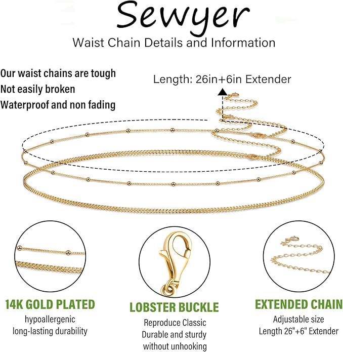 Dainty 2PCS GoldSilver Plated Waist Chains for Women Satellite Pearl Cuban Body Chain Sexy Layered Waist Chain Bikini Belly Chain Summer Beach Jewelry