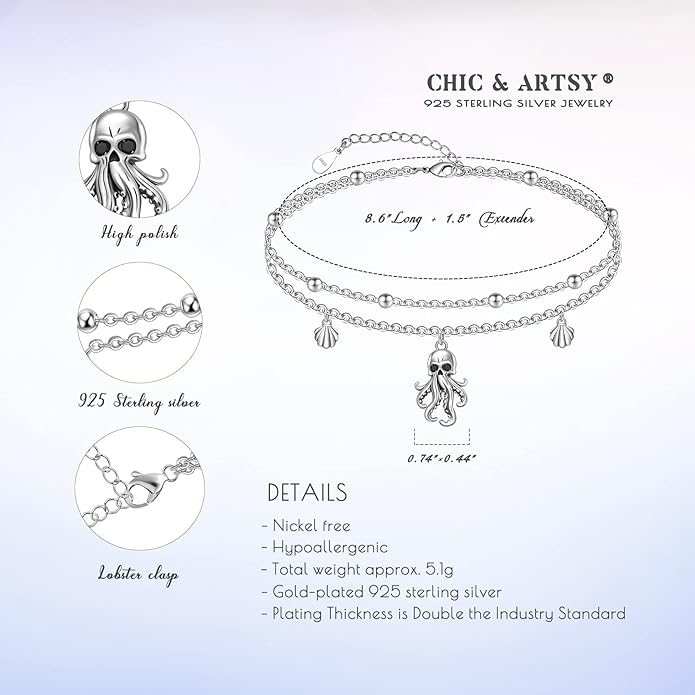 CHIC & ARTSY Womens Sterling Silver Created Opal Layered Anklet Bracelet Dainty Beaded Chain Adjustable 11" Best Friend Anklet