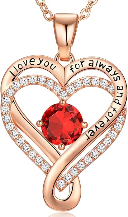 Infinity Heart Birthstone Necklace for Women Wife 18K Rose Gold Plated,Anniversary for Women Wife Her Birthday Gift for Girlfriend Mom Daughters, I Love You Women's Jewelry
