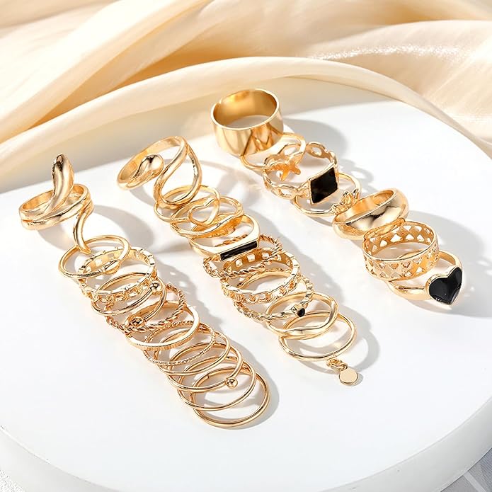 IFKM 51 Pcs Gold Knuckle Rings Set For Women Girls Vintage Stackable Joint Finger Midi Rings Dainty Cubic Zirconia Crystal Simple Twist Hollow Cute Rings Pack Jewelry Gift
