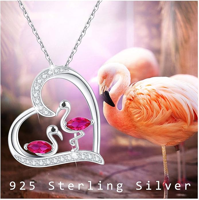 JUSTKIDSTOY Flamingo Necklace 925 Sterling Silver Animal Pendant with Cubic Zirconia Flamingo Bird Necklace Gifts for Women Wife Girlfriend