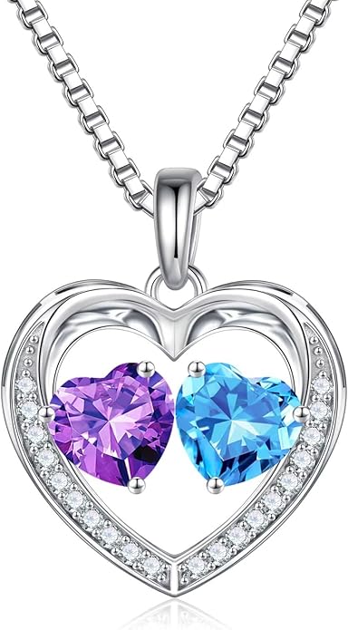 Iefil Birthstone Jewelry for Women - 925 Sterling Silver Birthstone Necklace, Anniversary Birthday Gifts for Women, Jewelry Gifts for Her Wife Mom Daughter