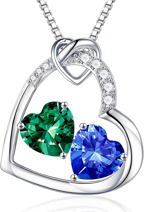 Iefil Birthstone Necklace for Women - 925 Sterling Silver Birthstone Necklace, Anniversary Birthday Gifts for Women Wife Girlfriend, Jewelry for Mom Daughter