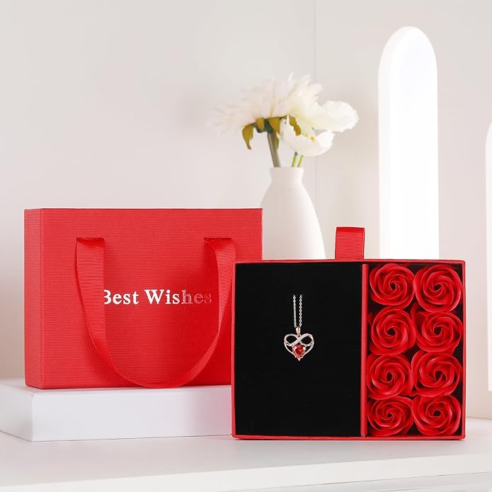 Rose Gold Birthstone Necklaces Heart Birthstone Pendant Necklaces For Women Valentine's Day Mother's Day Anniversary Christmas Gifts