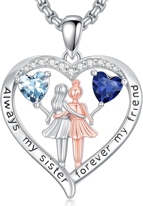 Always My Sister Forever My Friend Birthstone Pendant Necklace Women Jewelry Christmas Valentine Mothers Day Birthday Gifts for Women Sister From Sister