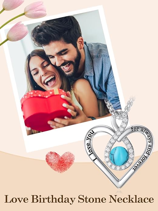 I Love You For Always and Forever Birthstone Necklace Infinity Love Heart Pendant Jewelry Christmas Valentine Mothers Day Birthday Gifts for Women Her Wife Girlfriend