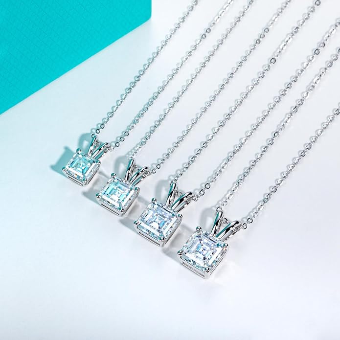 AnuClub Moissanite Pendant Necklace 2/3/4/5CT D Color VVS1 925 Sterling Silver Everyday Wear Necklace for Women Wife Her with Certificate, 40+2+3 Adjustable Chain