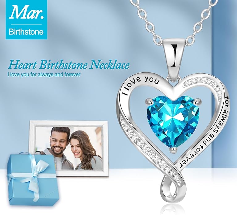 Birthday Gifts for Women Wife Infinity Heart Birthstone I Love You Necklace for Women S925 Sterling Silver Anniversary Wedding Gifts for Christmas Valentines Mothers Day Women's jewelry Diamond Pendant Necklaces Gift for Her Mom Daughter Grandma
