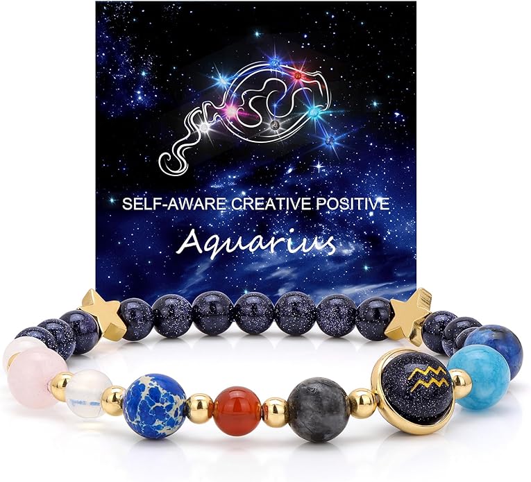 Zodiac Bracelets for Women Men,12 Constellations Healing Crystal Stone Beads Bracelet Birthday Zodiac Gifts Horoscope Spiritual Jewelry Bracelet Gifts