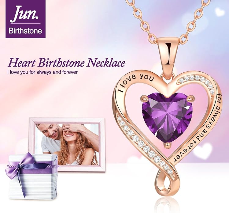 Birthday Gifts for Women Wife Infinity Heart Birthstone I Love You Necklace for Women S925 Sterling Silver Anniversary Wedding Gifts for Christmas Valentines Mothers Day Women's jewelry Diamond Pendant Necklaces Gift for Her Mom Daughter Grandma