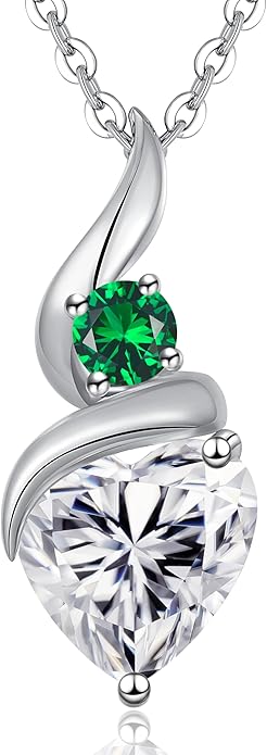 Moissanite Heart Pendant Necklaces for Women，925 Sterling Silver Gold Plating Necklace with Birthstone，Ideal Anniversary Present or Birthday Christmas Valentine Engagements Mothers Day Jewelry Gifts for Mom Wife Her Girlfriend