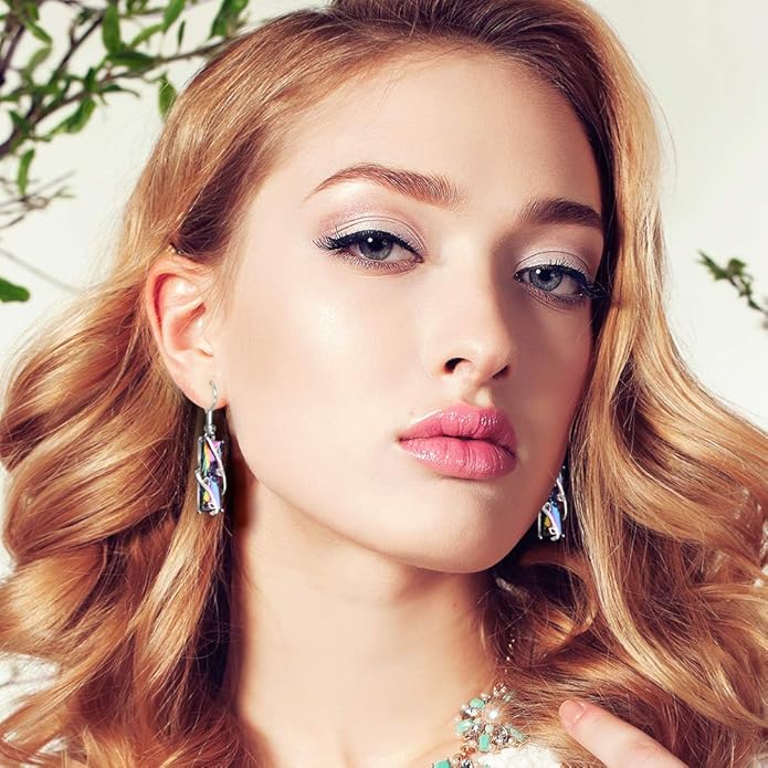 Hefanny 12 Pairs Teardrop Druse Crystal Drop Dangle Earrings for Women Cubic Zirconia Huggie Hoop Earring Jewelry Set Christmas Gifts