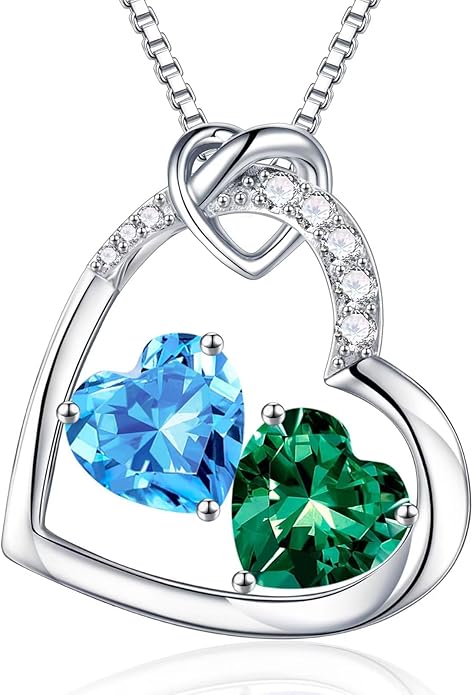 Iefil Birthstone Necklace for Women - 925 Sterling Silver Birthstone Necklace, Anniversary Birthday Gifts for Women Wife Girlfriend, Jewelry for Mom Daughter