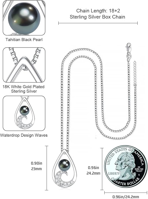 Gifts for Women Wife Mom-Tahitian Black Pearl Necklace-Wedding Birthday Anniversary Ocean Jewelry for Girlfriend Her-Mothers Day Gifts for Mom Valentines Day Christmas