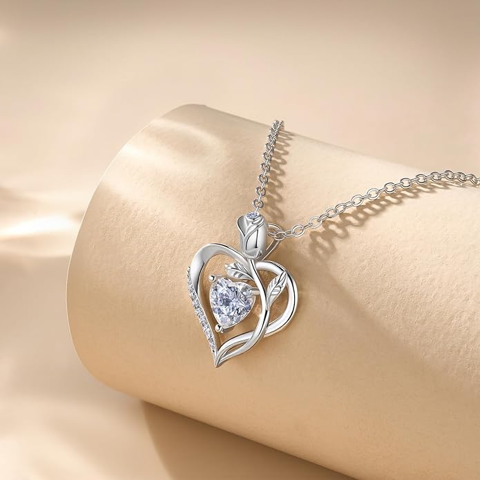 1.2CT Rose Heart Moissanite Necklace D Color VVS1 S925 18K White Gold For Wife Girlfriend Mom Daughter for Wedding Anniversary Birthday Christmas Conveys I Love You Message