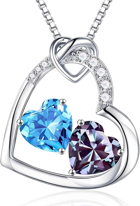 Iefil Birthstone Necklace for Women - 925 Sterling Silver Birthstone Necklace, Anniversary Birthday Gifts for Women Wife Girlfriend, Jewelry for Mom Daughter