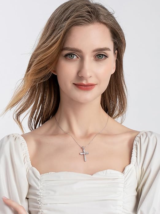 925 Sterling Silver Cross Necklace for Women Big Faith Infinity Pendant Necklace Silver Chain 18+2''