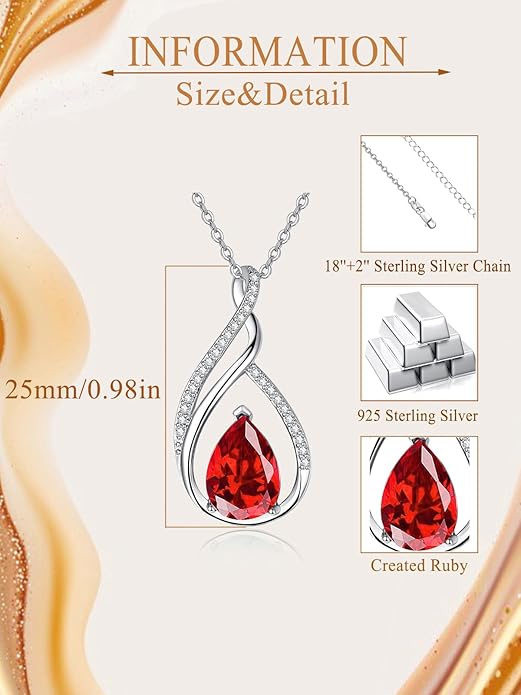 Teardrop Birthstone Necklace for Women 925 Sterling Silver Pear-Shaped Pendant Anniversary Mother's Day Birthday Jewelry Gifts for Her