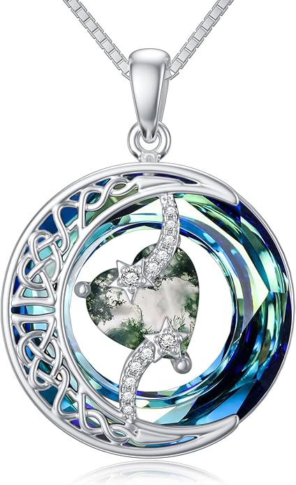 TOUPOP Birthstone Necklace 925 Sterling Silver Moon and Star Pendant with Blue Crystal Celtic Moon Jewelry Birthday Christmas Gifts for Women Mom Wife Her Daughter