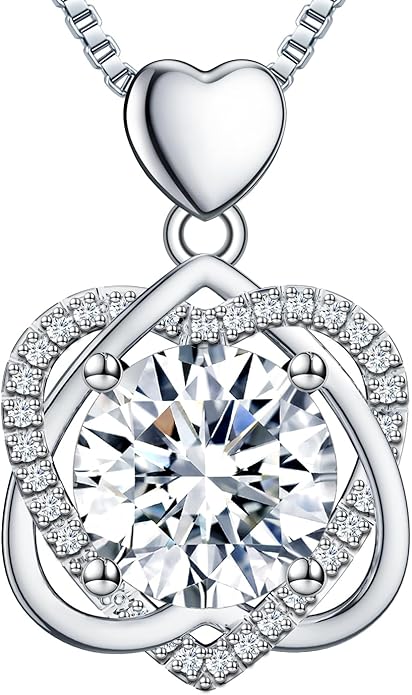 InfinityLove Heart Necklaces for Women, 5-3 Carats Moissanite, Sterling Silver Pendant Jewelry, Anniversary Birthday Gifts for Wife, Girlfriend, Daughter, Mom