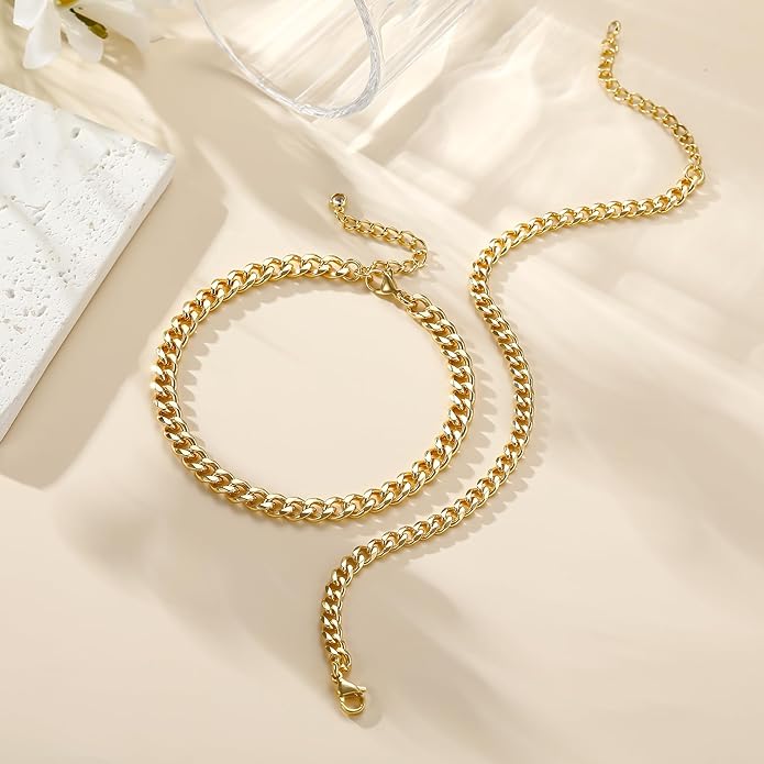 Ritach Ankle Bracelets for Women - Stainless Steel Silver/Gold Anklets for Women Waterproof Layered Cuban Link Figaro Chain Heart Anklets Set Summer Beach Jewelry Gifts