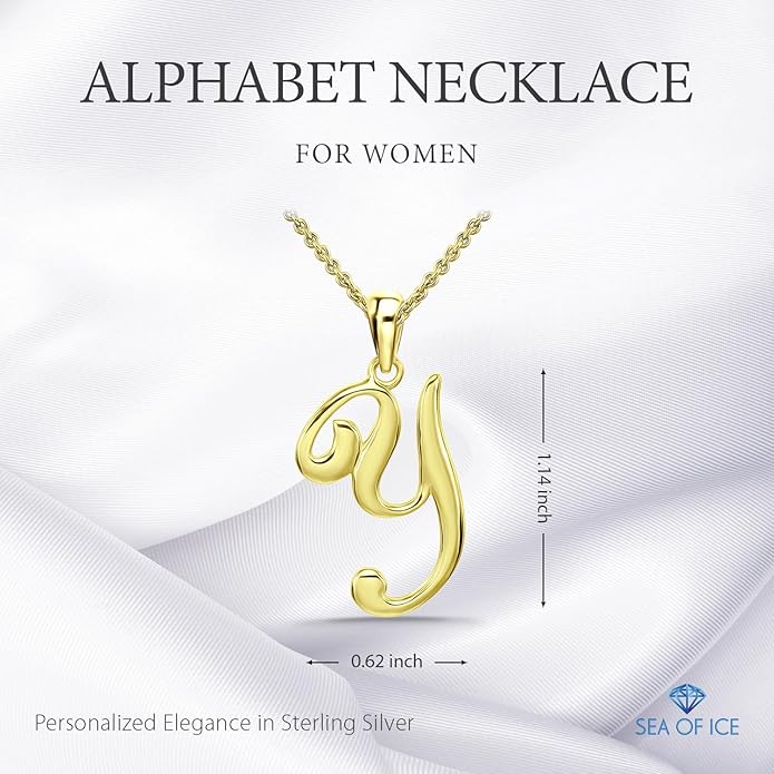 SEA OF ICE Letter Initial Necklace, Alphabet Letter Pendant Necklace, Sterling Silver, Gold, Rose Gold Necklace for Women, Elegant Initial Necklaces, Personalized Custom Women's Necklaces