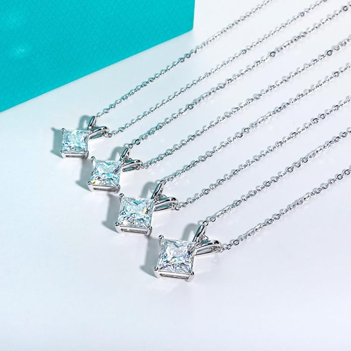 AnuClub Moissanite Pendant Necklace 2/3/4/5CT D Color VVS1 925 Sterling Silver Everyday Wear Necklace for Women Wife Her with Certificate, 40+2+3 Adjustable Chain