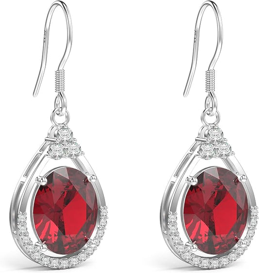 18K White Gold Plated Sterling Silver Oval Cut Cubic Zirconia Drop Dangle Earrings for Women Hypoallergenic Statement Earrings Gifts for Women Mom