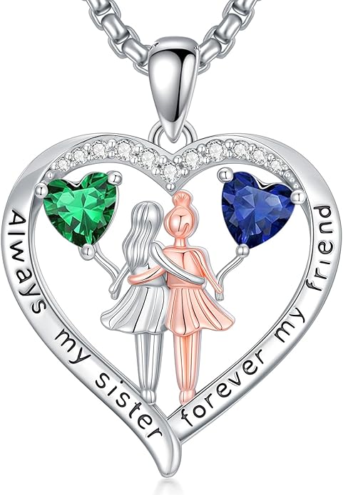 Always My Sister Forever My Friend Birthstone Pendant Necklace Women Jewelry Christmas Valentine Mothers Day Birthday Gifts for Women Sister From Sister