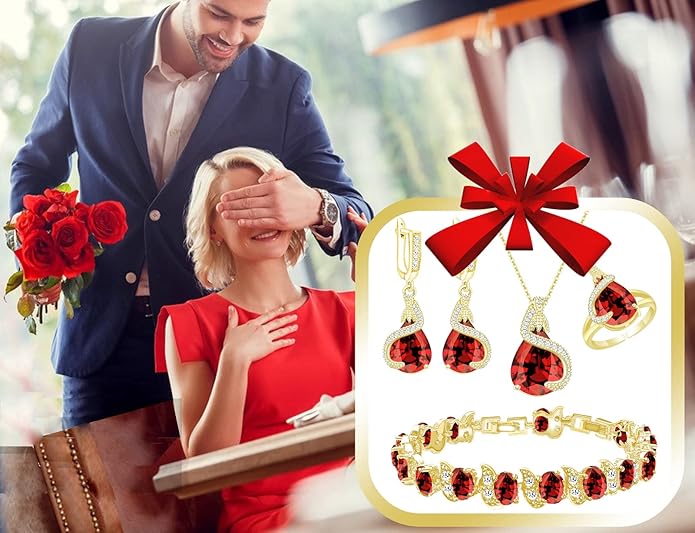 GZWHD Jewelry Set for Women Water Drop Cubic Zirconia Artificial Crystal Earrings Pendant Necklace Open Ring Tennis Bracelet Wedding Anniversary Birthday Engagement Gift for Bridesmaid Wife Girlfriend Friend