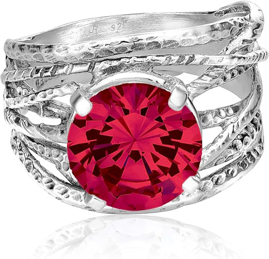 JEAN RACHEL JEWELRY 925 Sterling Silver Ring - Wrap Vintage Design with Prong Set Round Cubic Zirconia - Hypoallergenic, Lead & Nickel Free - Artisan Handcrafted Statement Rings for Women