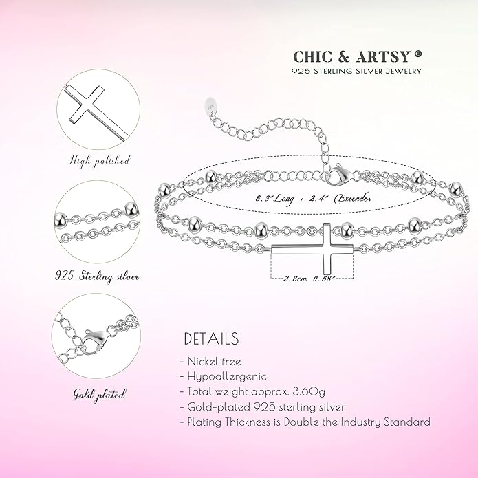CHIC & ARTSY Womens Sterling Silver Created Opal Layered Anklet Bracelet Dainty Beaded Chain Adjustable 11" Best Friend Anklet
