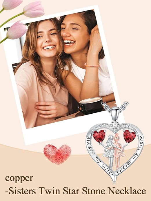 Always My Sister Forever My Friend Birthstone Pendant Necklace Women Jewelry Christmas Valentine Mothers Day Birthday Gifts for Women Sister From Sister