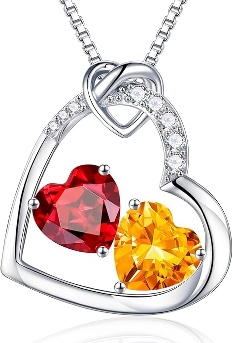 Iefil Birthstone Necklace for Women - 925 Sterling Silver Birthstone Necklace, Anniversary Birthday Gifts for Women Wife Girlfriend, Jewelry for Mom Daughter